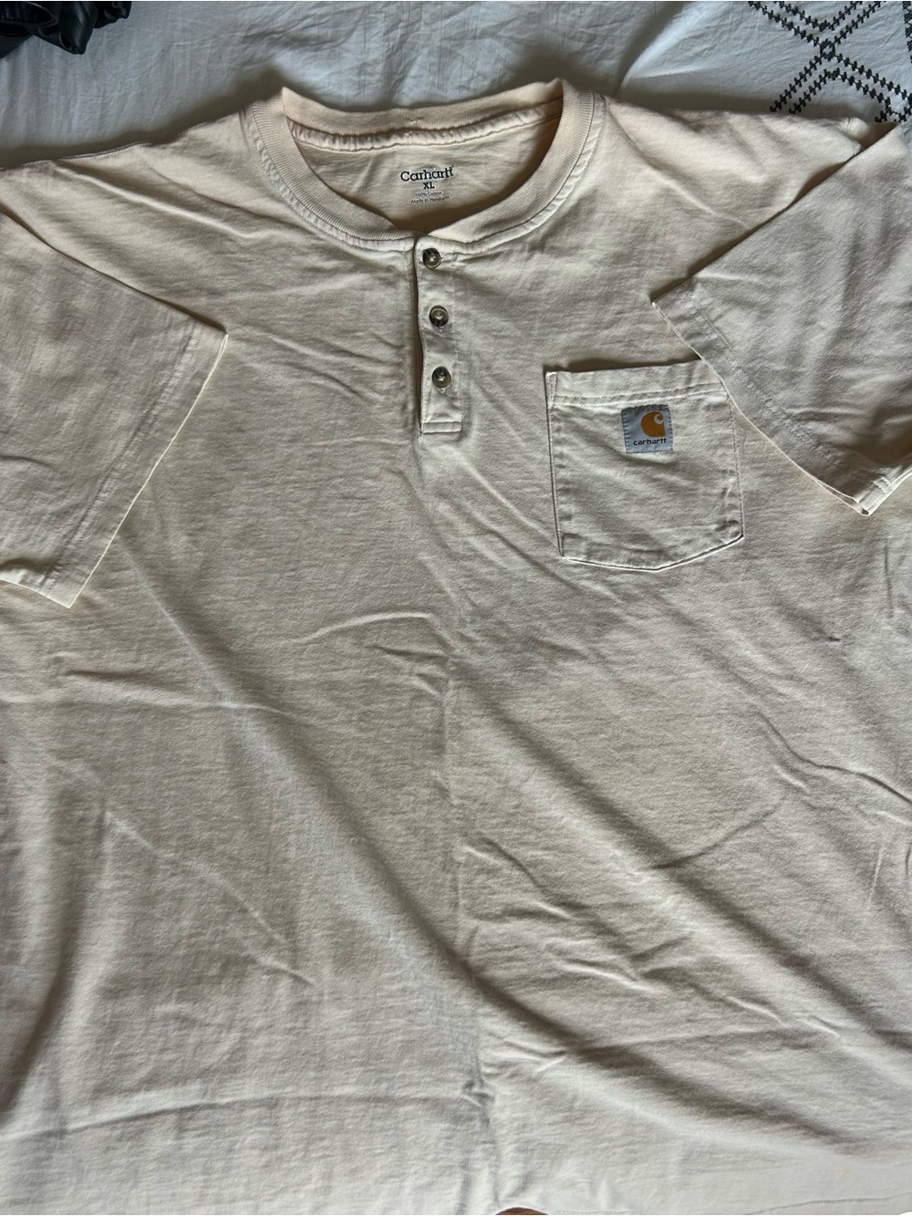 Carhartt Cream Short-Sleeve Henley Pocket Tee